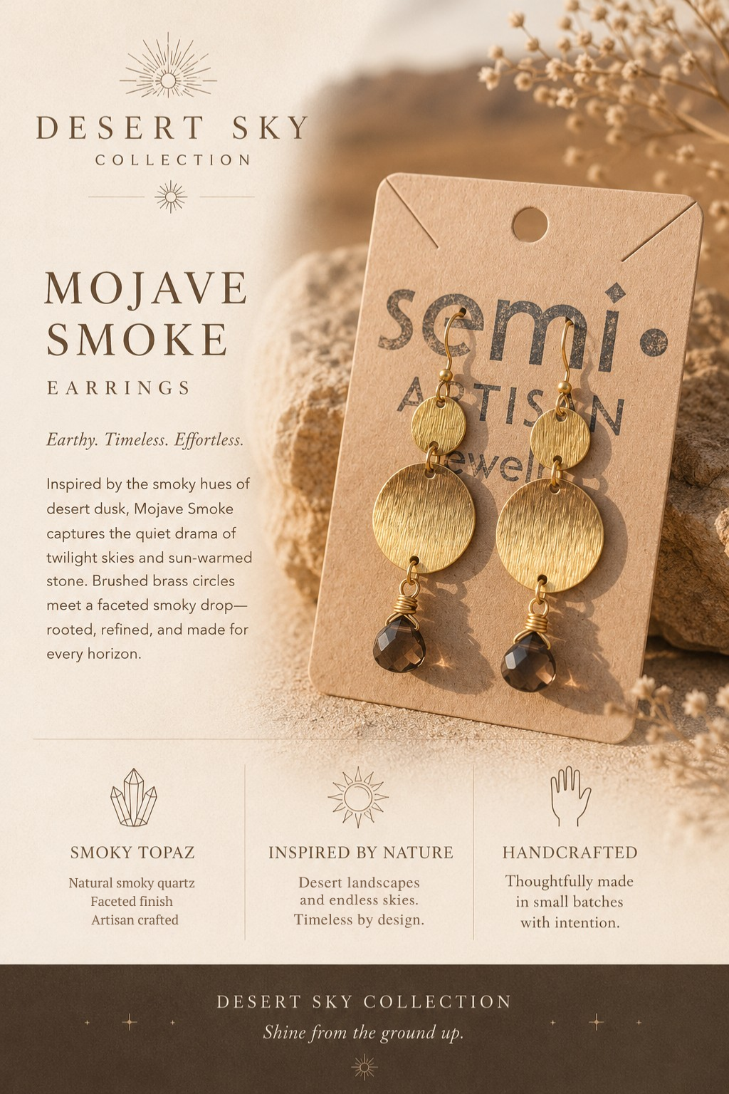 Mojave Smoke-Smoky Quartz brushed brass Earrings