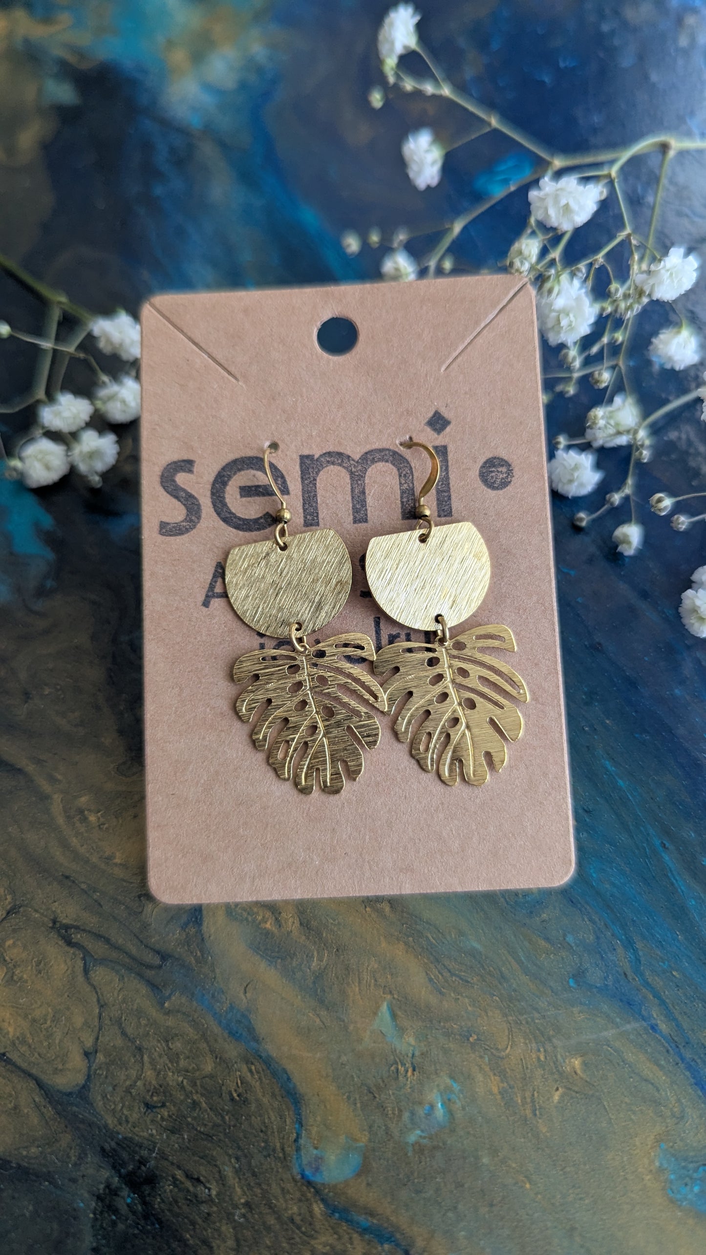 Monstera Leaf Brass Earrings