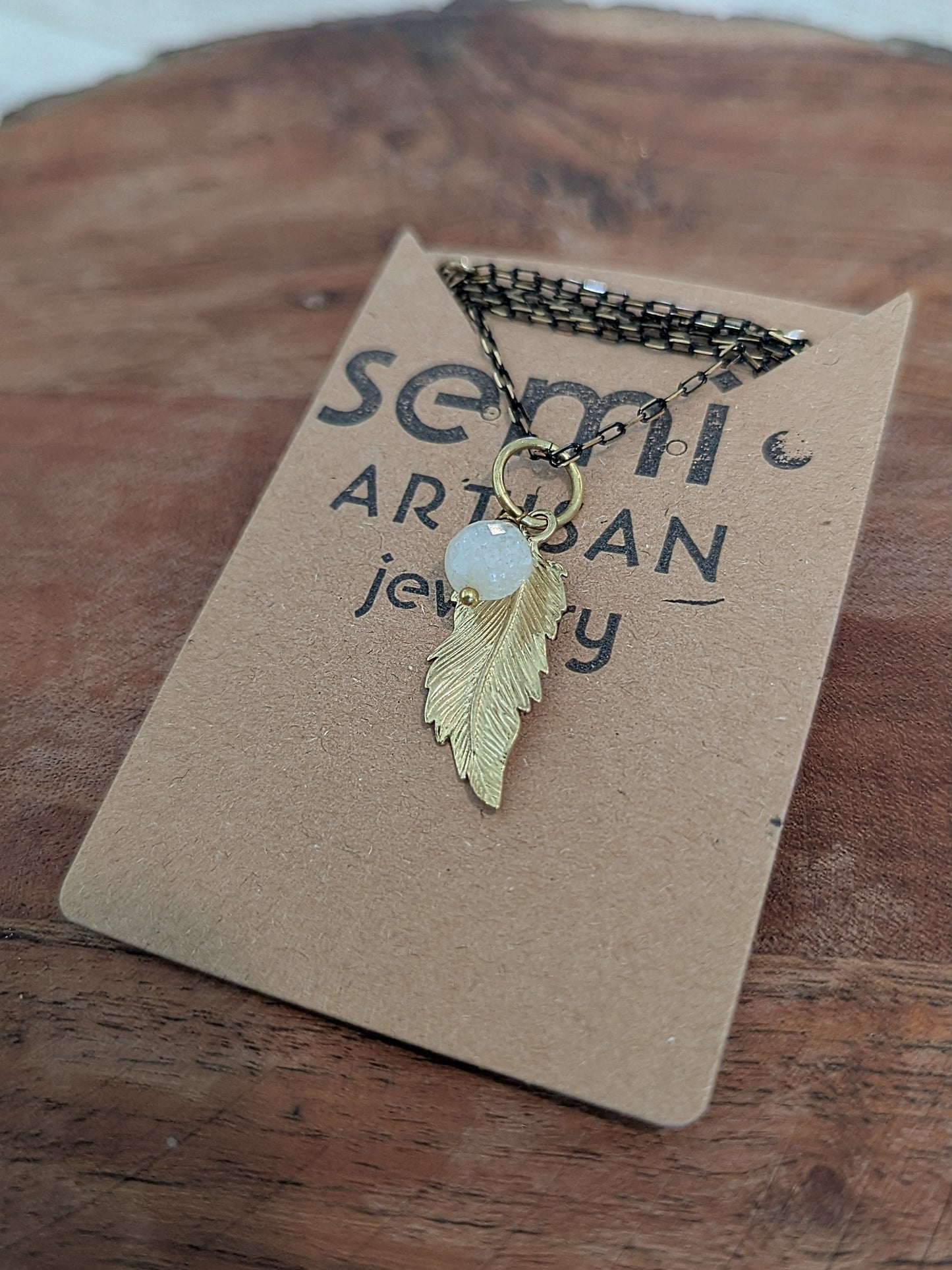 Little Piece of Heaven Feather + semi precious Stone Necklace