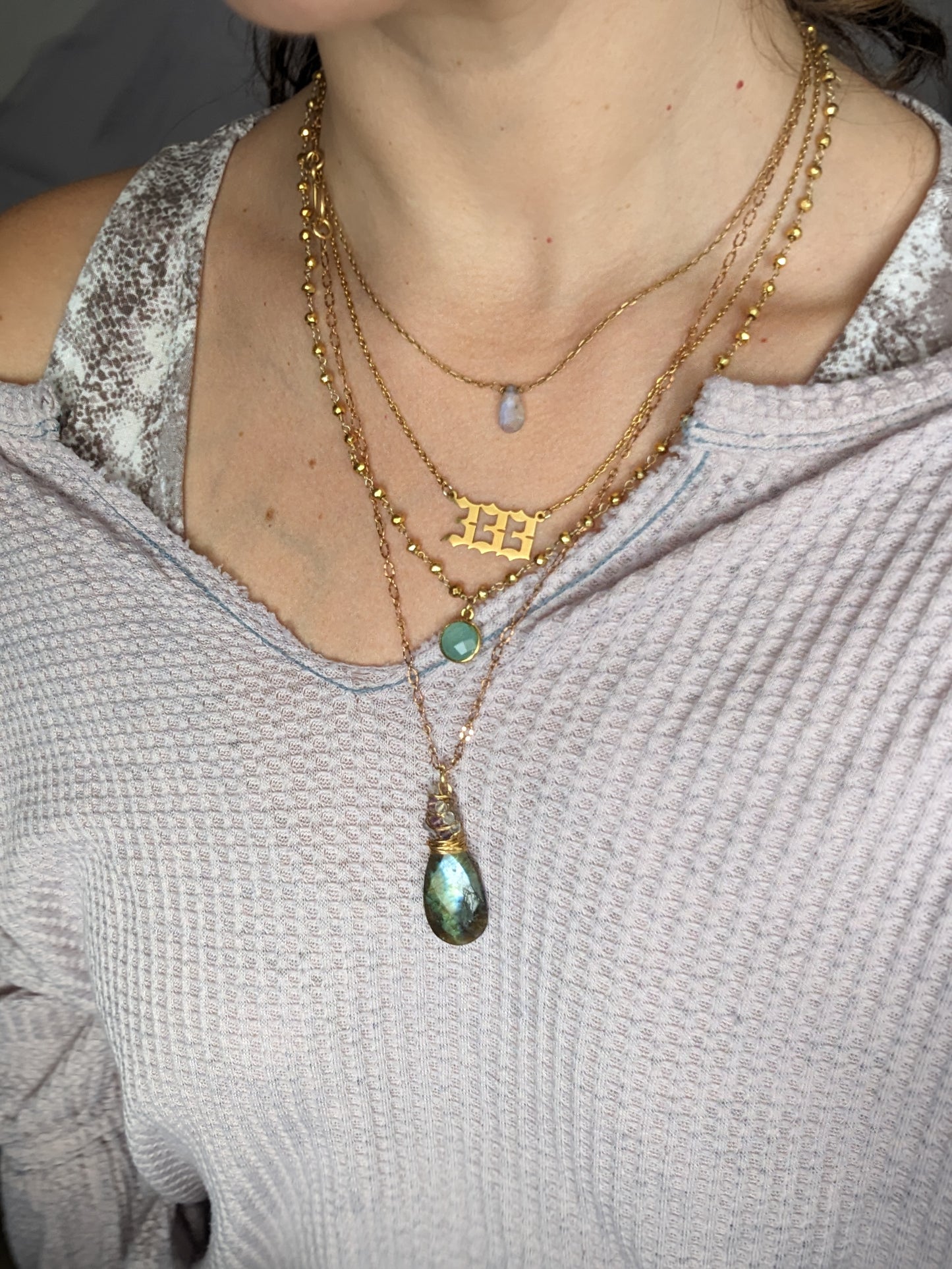 Labradorite and Flourite wire wrapped Pendant