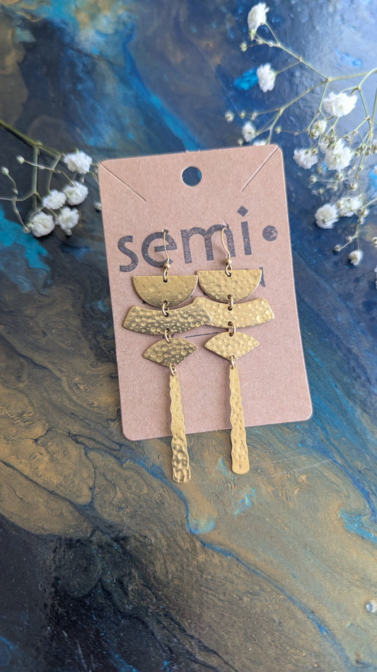 Hammered Brass Art Deco Earrings