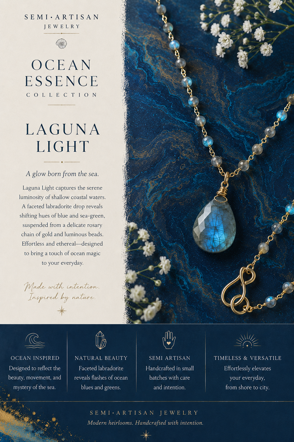 Handcrafted Labradorite Rosary Chain Necklace with Faceted Pendant