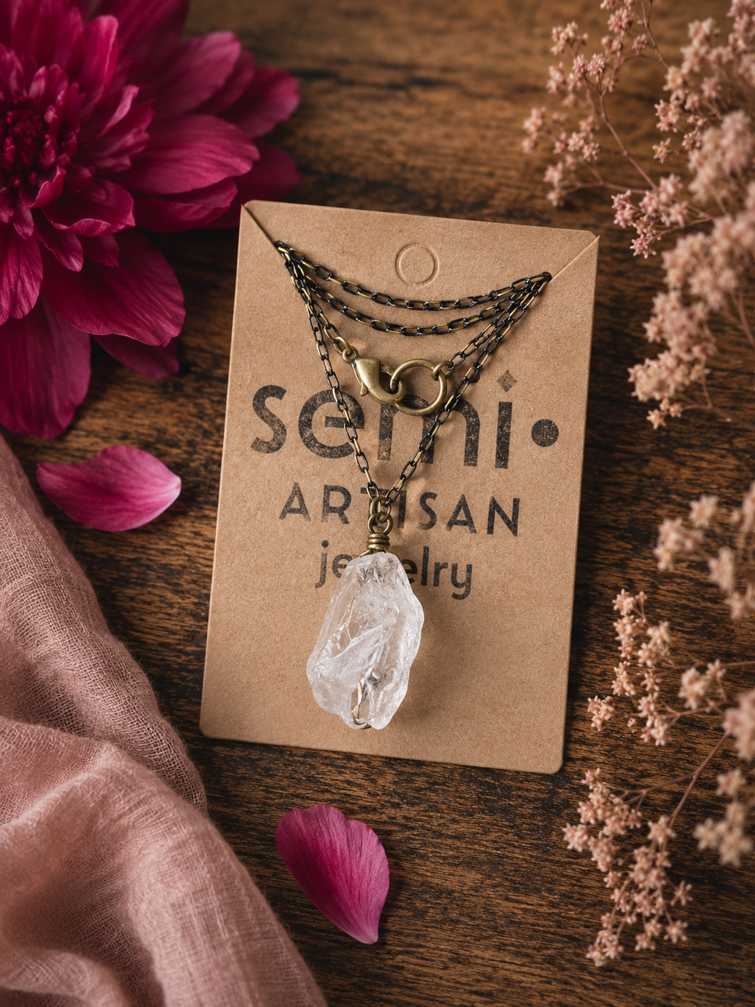Summit Rose Raw Quartz Necklace