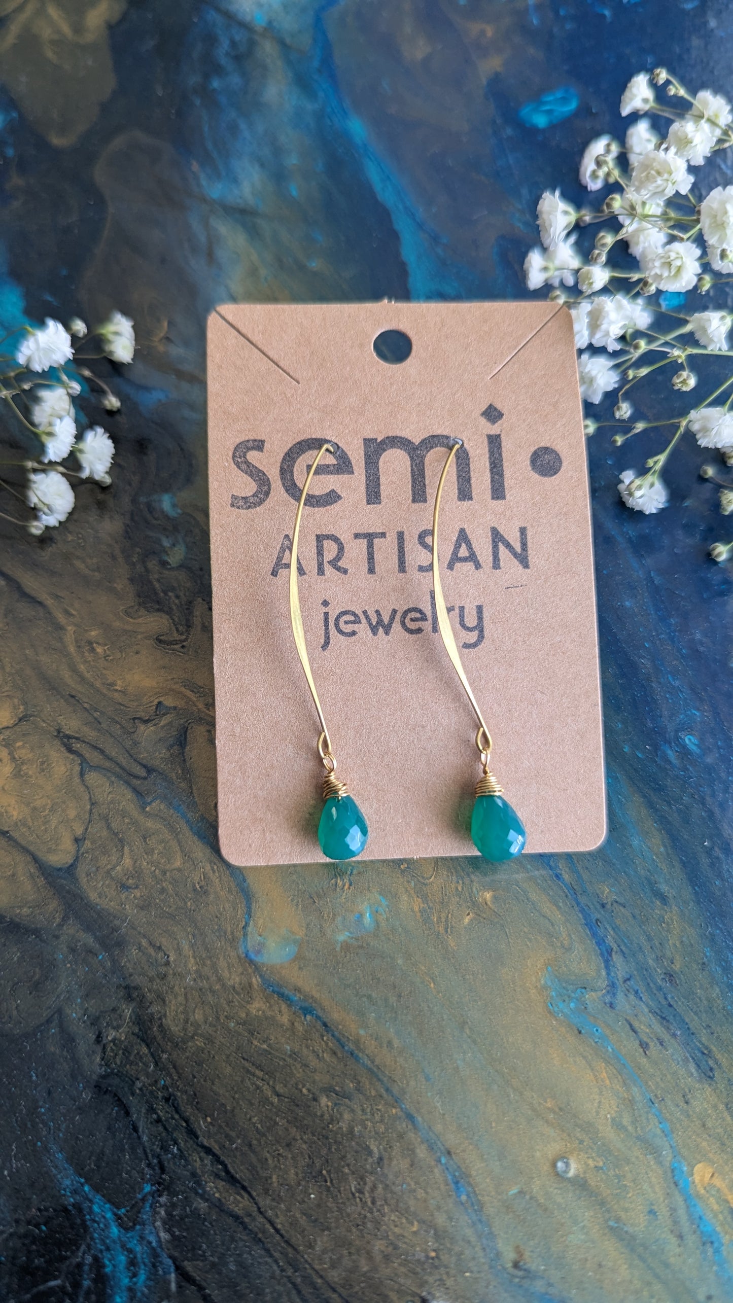 Green Onyx Threader Earrings