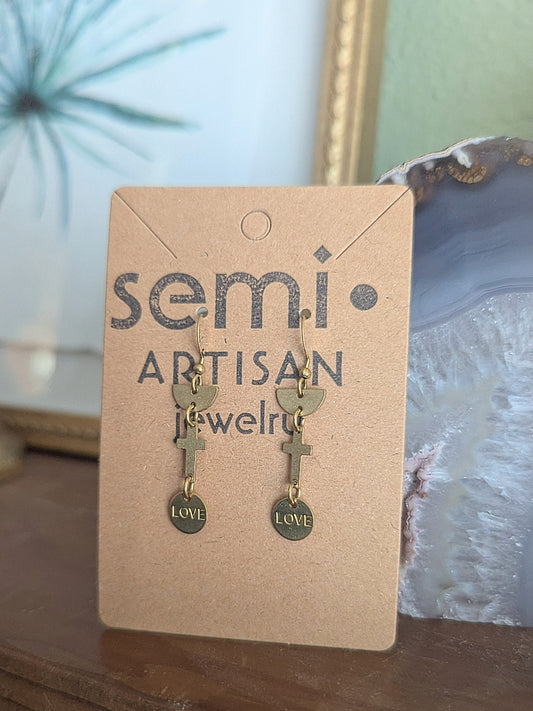 Love Wins Cross Dangle Earrings