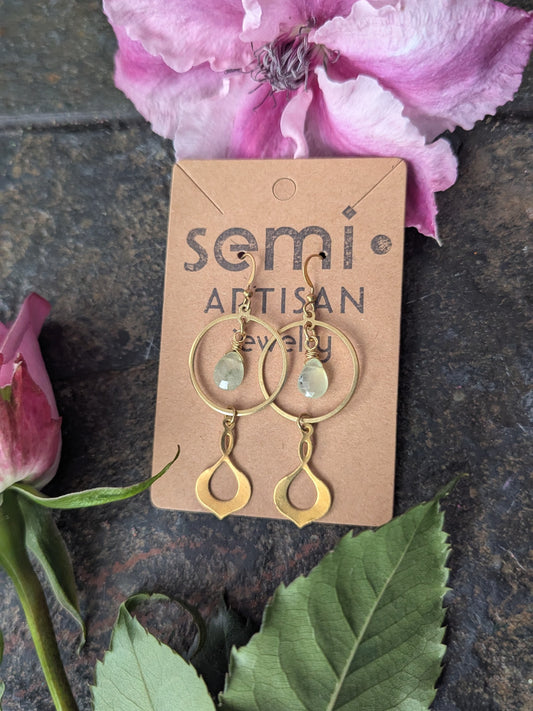 The Dewdrop Twist Prehnite and Brass earrings