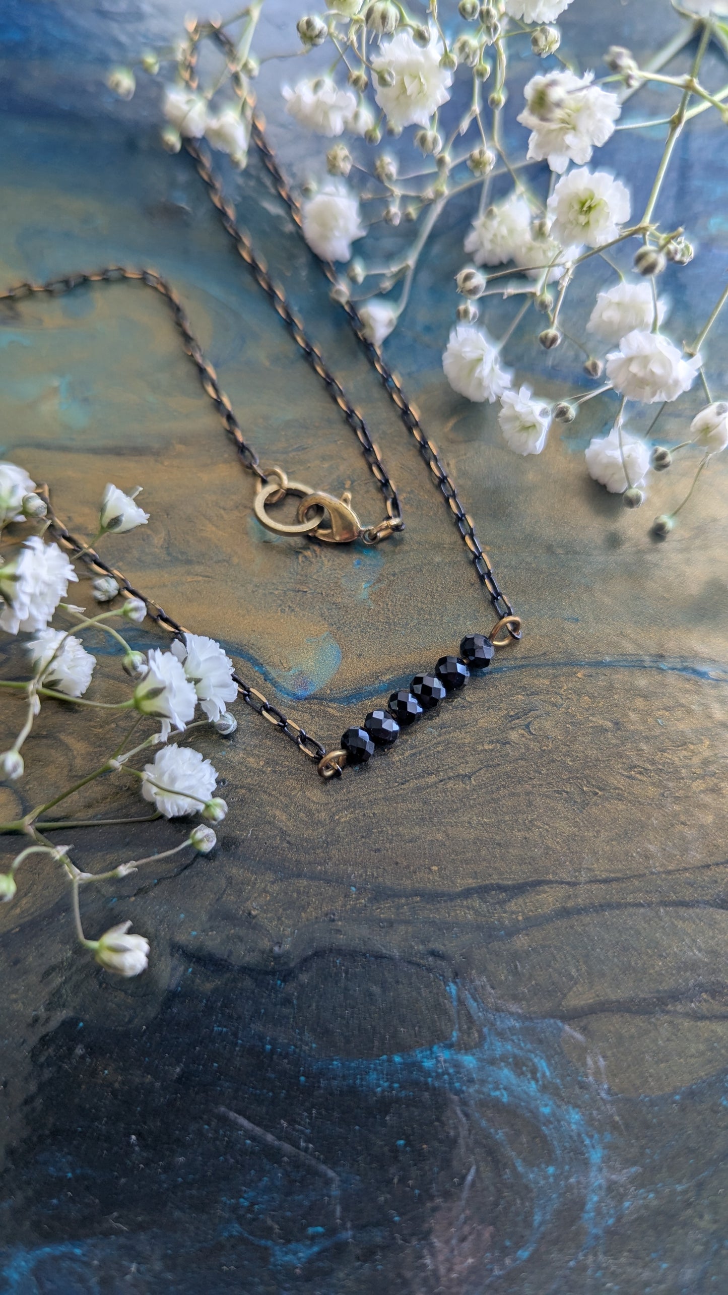 Black Spinel Bar Necklace 16"