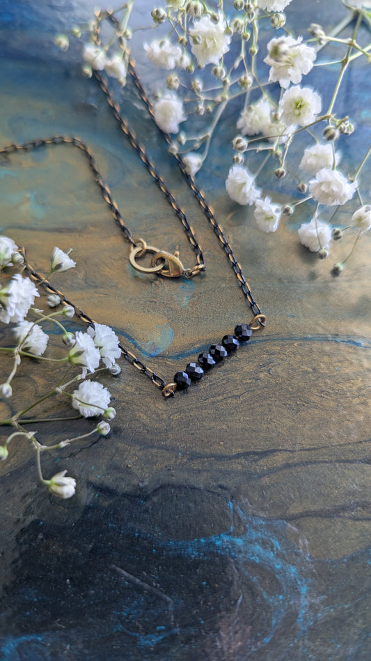Black Spinel Bar Necklace 16"
