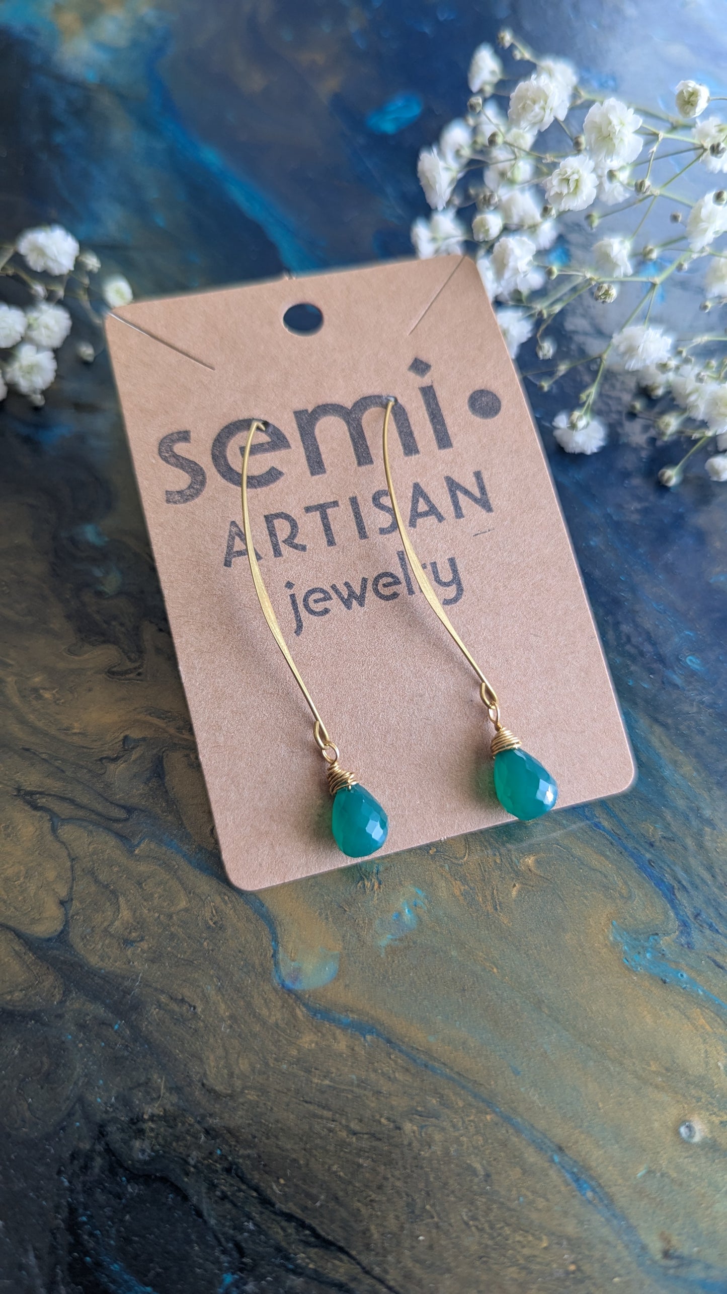 Green Onyx Threader Earrings