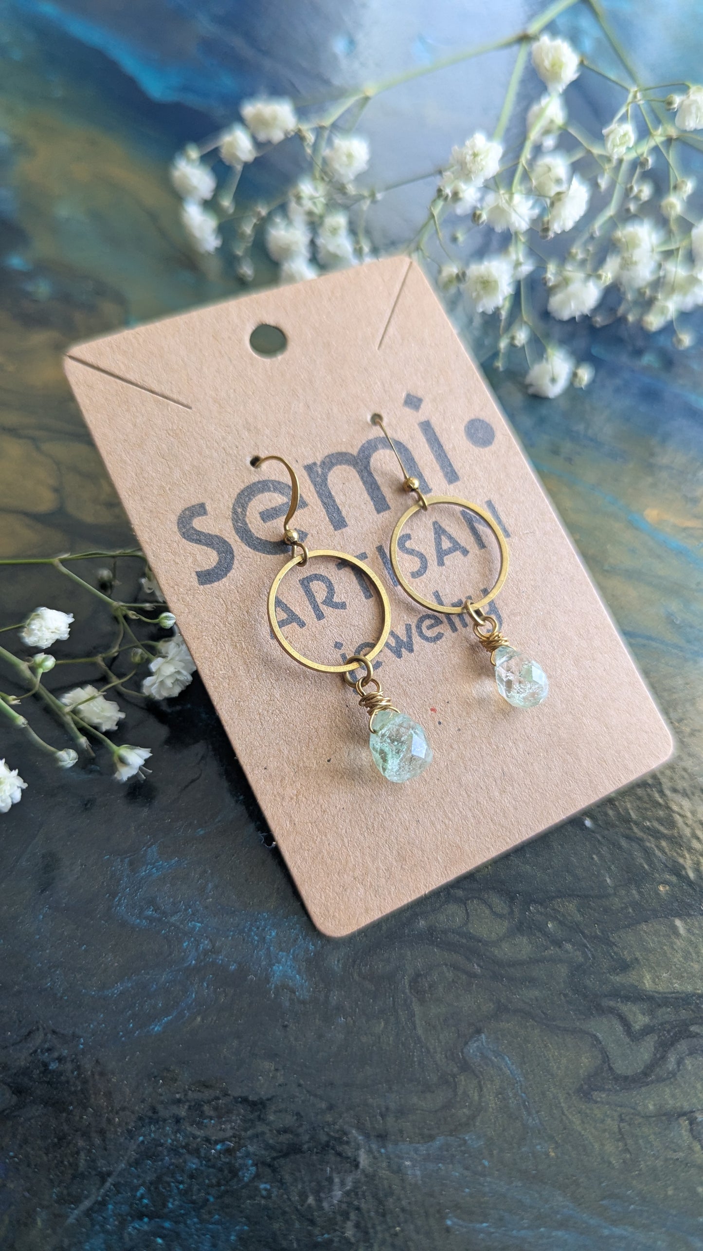 Salt Water Crush-Moss Agate Hoops