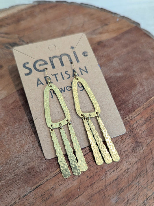 Cascade Trail Hammered brass Fringe Earrings