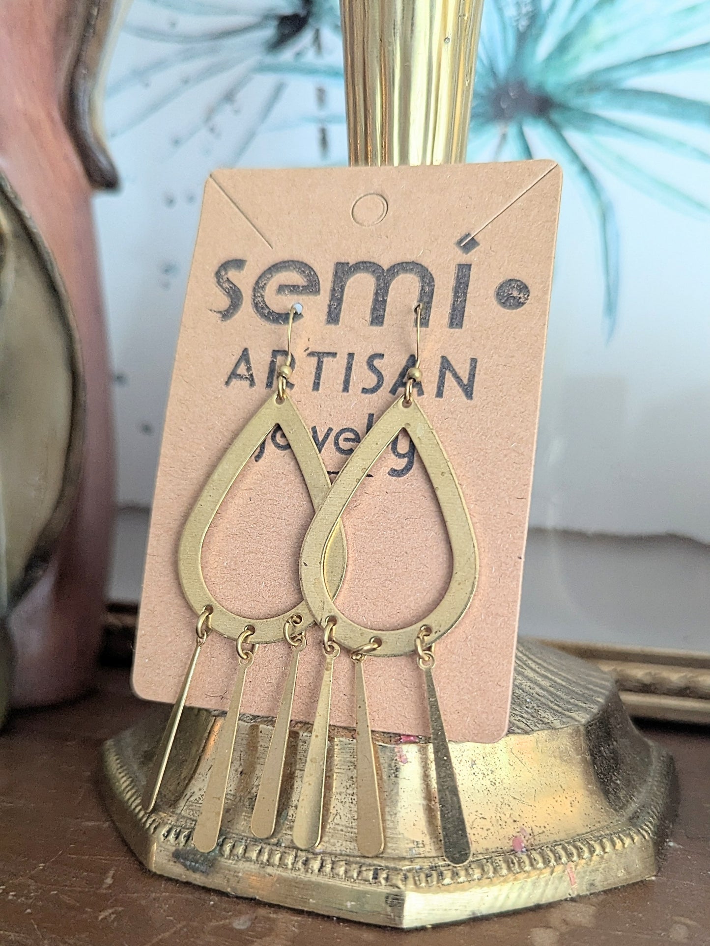 Cascade Loop Tear Drop Fringe brass Earrings