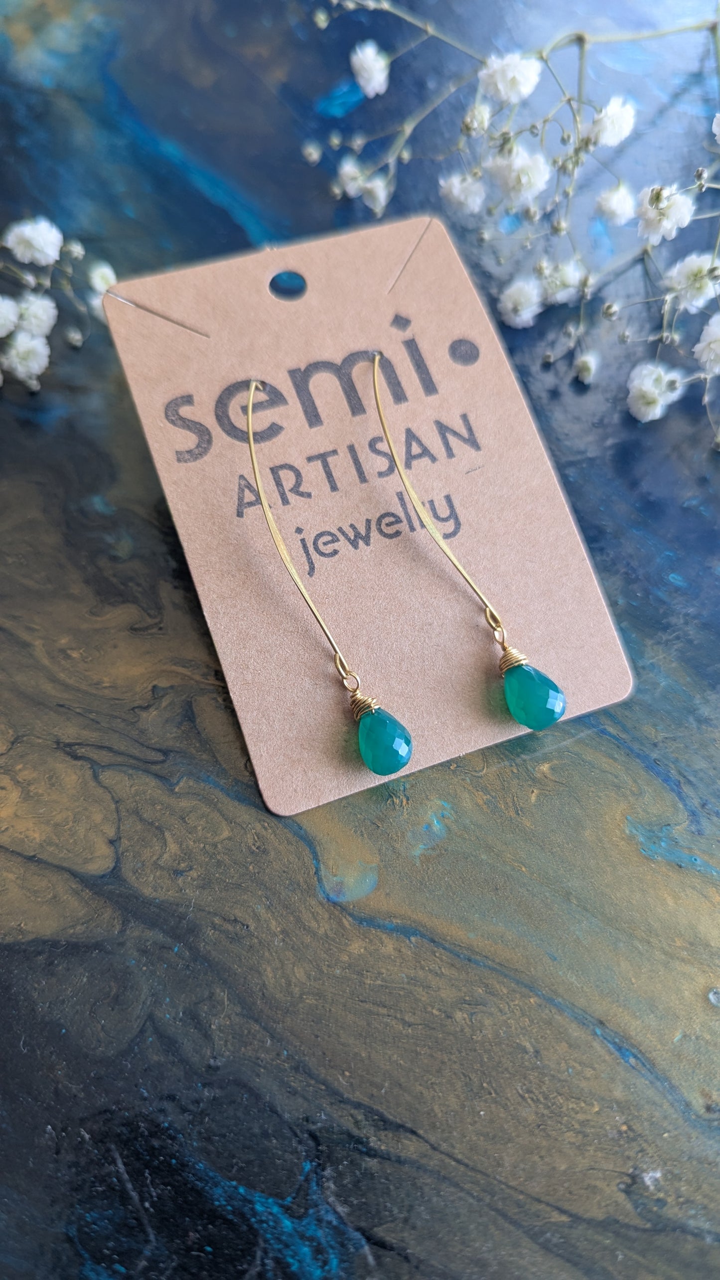Green Onyx Threader Earrings