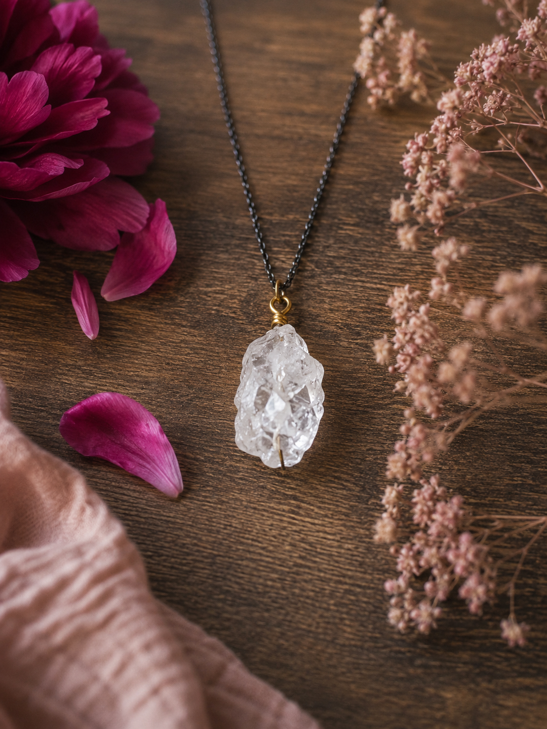 Summit Rose Raw Quartz Necklace