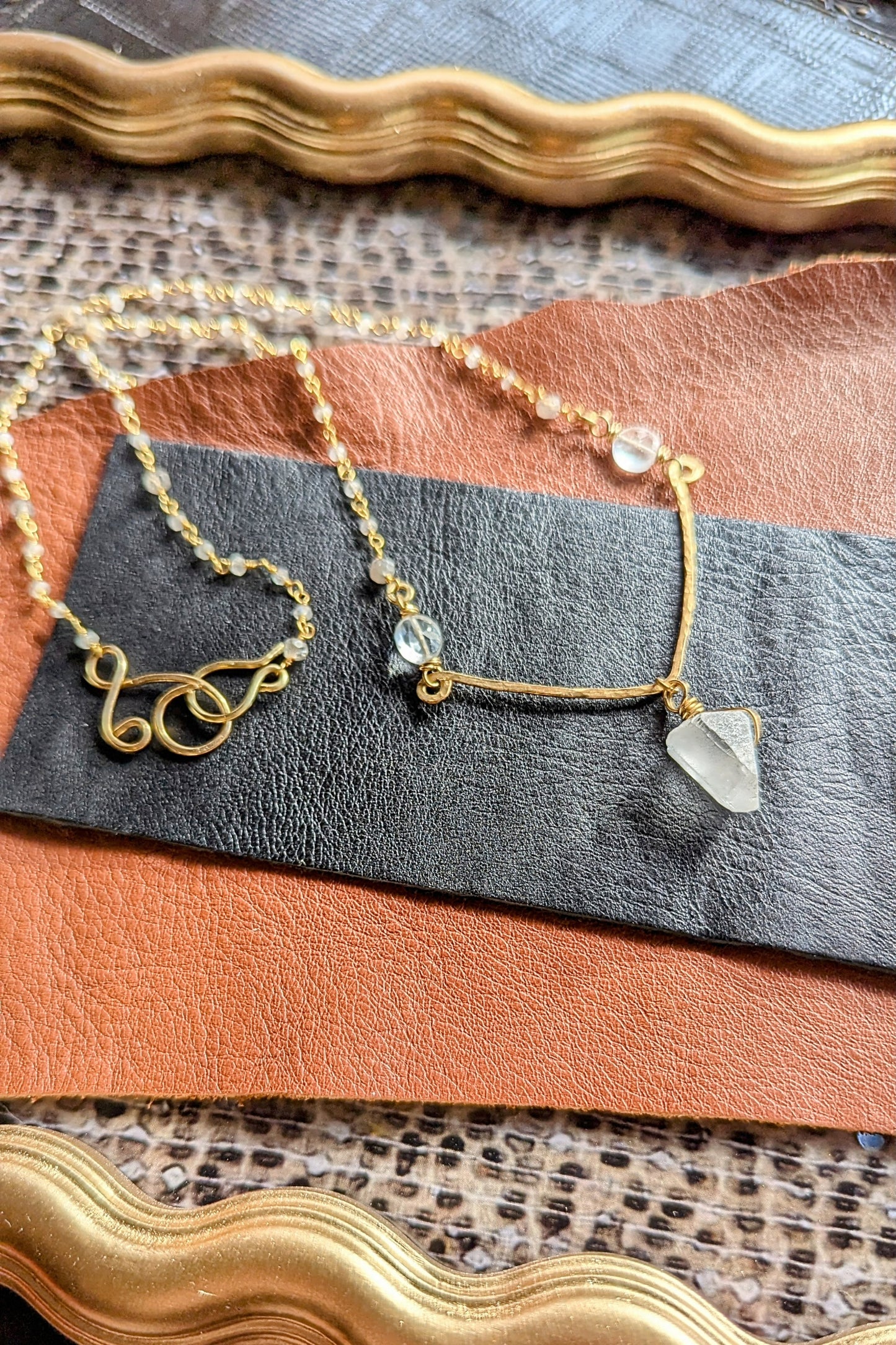 Handcrafted Clear Quartz Pendant Necklace with Moonstone, Labradorite, and Adjustable Closure