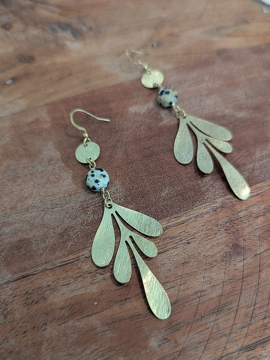The Wild Bloom Textured Leaf and Dalmation Jasper Earrings